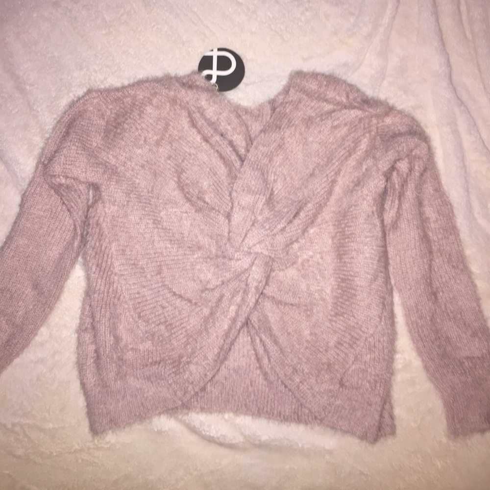 Blush Fuzzy Twist Back Sweater - Picture 3 of 4